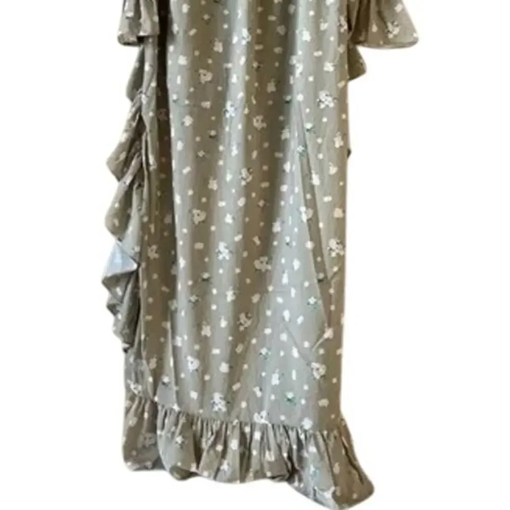 NWT WeWoreWhat High Low Polka Dot Floral Drape Ruffled Long Sleeve Dress S Sage - Picture 8 of 15